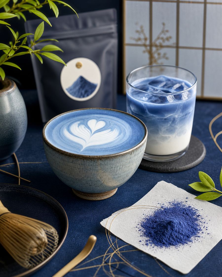 Blue Matcha blue latte and menu application